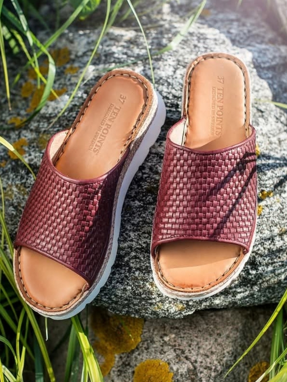 Ten Points Sweden Woven Burgundy Maya Leather Platform Slide Sandal Size 38